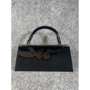 Vintage Dover Black Patent Leather Handbag Made in USA Top Handle Gold Frame Bag